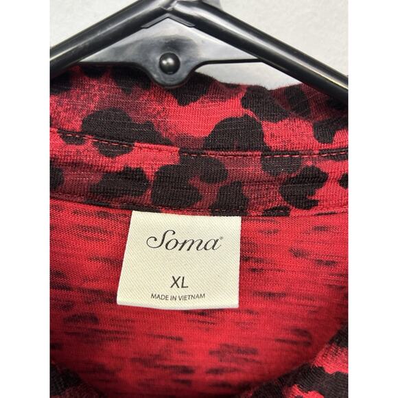 Soma Button Down Swing Tunic Top Womens XL Red Slub Knit Cotton Animal Print - Picture 4 of 8